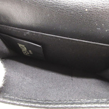 Fendi 7m0280 Signature Logo Leather Black Compact Wallet Trifold Wallet 1266-8