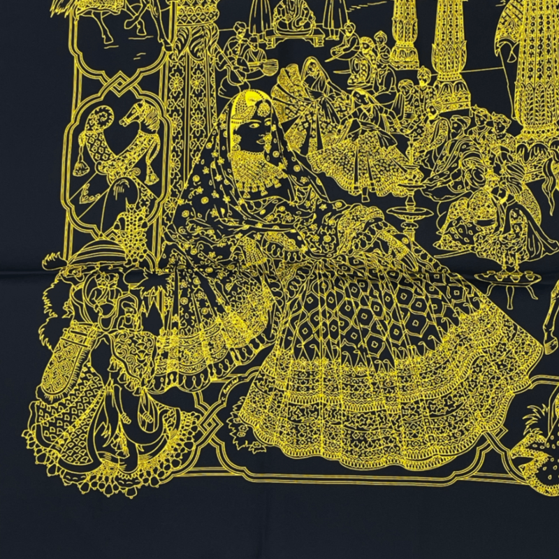 Rare Like New Hermes Carre 90 Silk Scarf Splendeur DES Maharajas Splendor Black