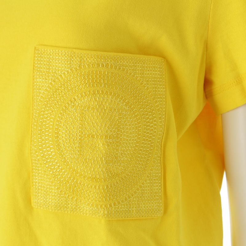 Hermes Cotton H Embroidered Pocket Short Sleeve T-shirt Top Yellow 38