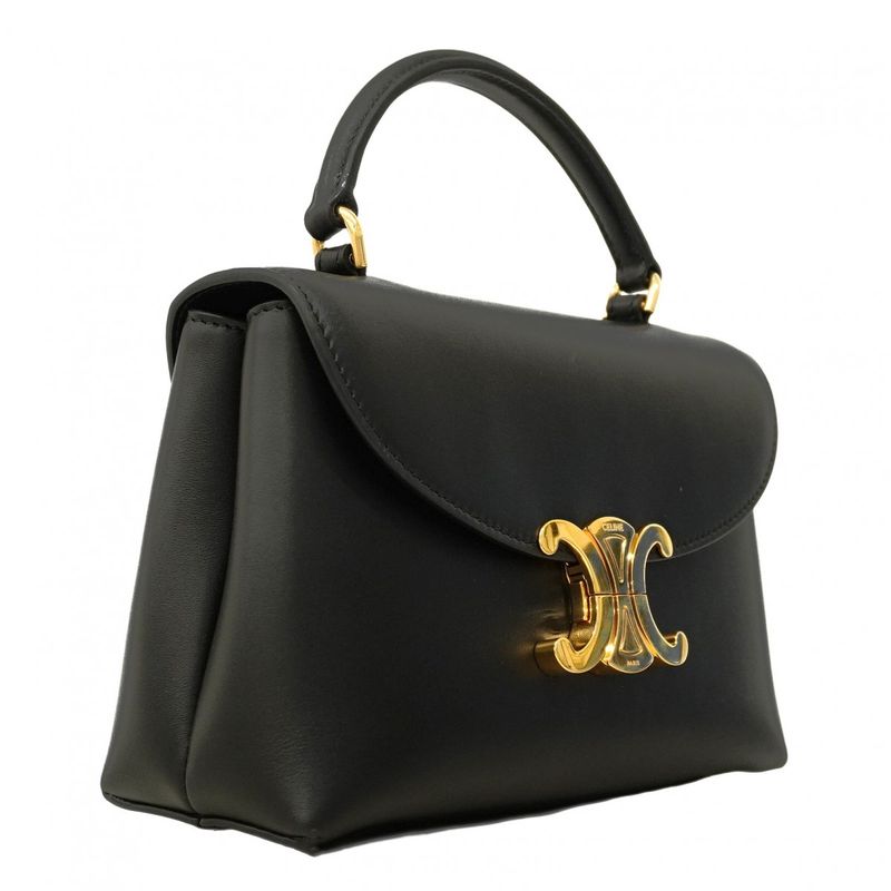 Celine Handbag Triomphe Teenino Leather Black Gold Hardware 2way Bag Ladies