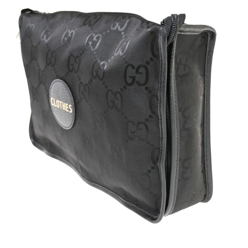 Gucci GG Travel Pouch Clothes Nylon Leather Black 33fa226