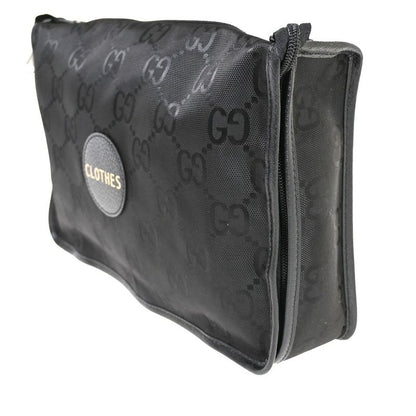 Gucci GG Travel Pouch Clothes Nylon Leather Black 33fa226