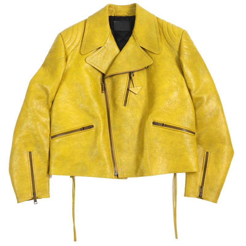 Prada 2021 Upw416 Calfskin Triangle Logo Charm Padded Double Riders Jacket