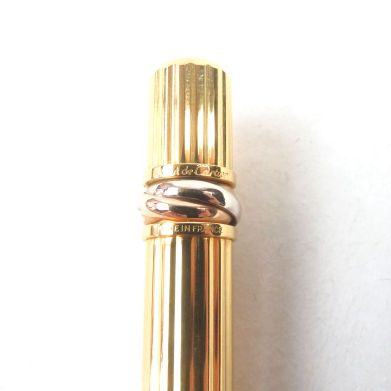 Cartier Trinity Ballpoint Pen With Logo Engraving Twist Closure Blue Ink Gold