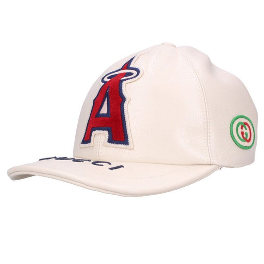 Gucci 713786 4haq9 MLB Embroidery Leather Baseball Cap Men's M 58cm (22.83in)