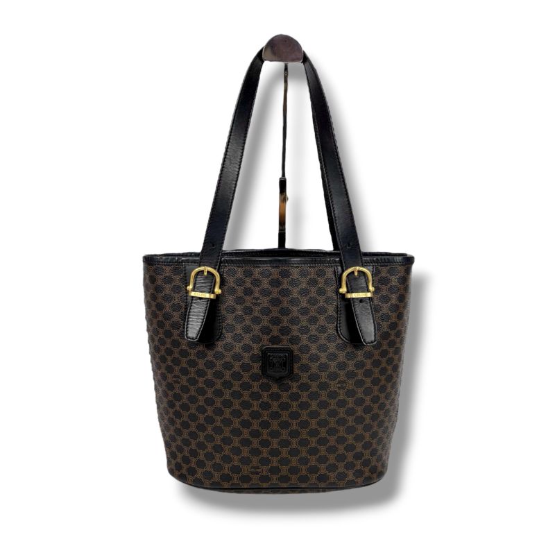 Celine Bucket Shape Tote Bag Shoulder Bag Black Macadam Pattern Pvcleather