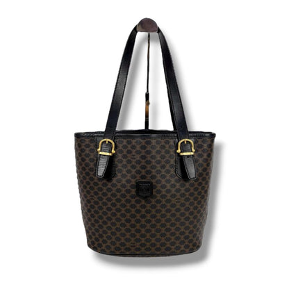 Celine Bucket Shape Tote Bag Shoulder Bag Black Macadam Pattern Pvcleather