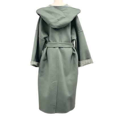 Loewe Outerwear Long Coat Wrap Anagram Logo Wool Khaki
