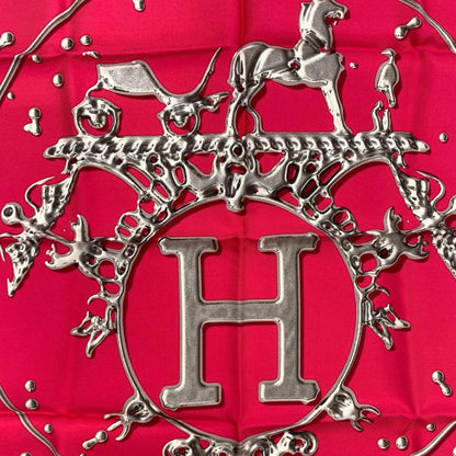 Hermes Carre 45 VIF Argent Silver Drops 100% Silk Pink Scarf
