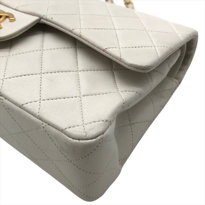 Chanel Lambskin Double Flap Chain Shoulder Bag White