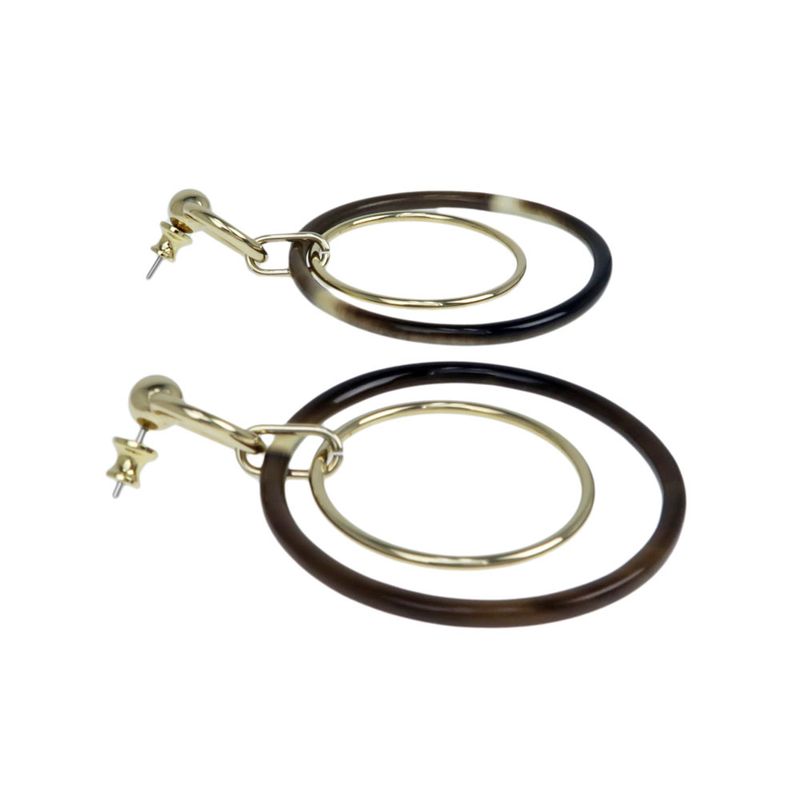 Hermes Amulet Duo Earrings Buffalo Horn Brown Gold Hardware Accessories
