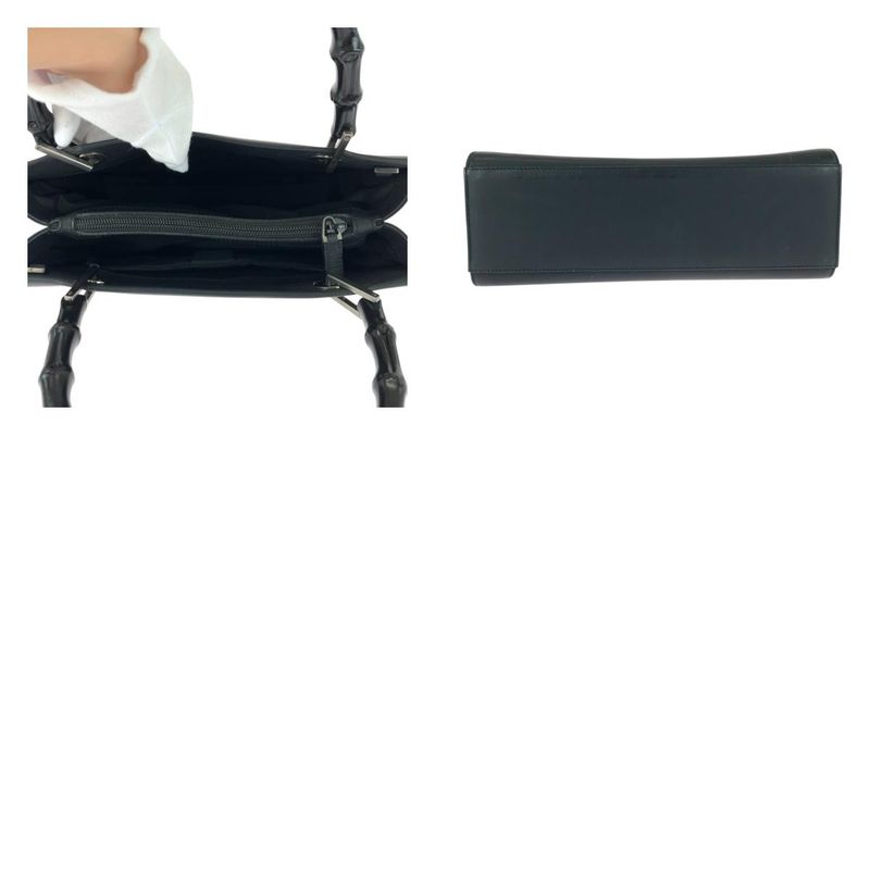 Gucci Bamboo Black Silver Hardware Leather 002 1010 Tote Bag Handbag Women