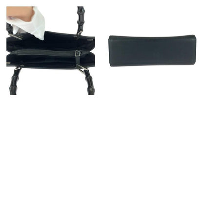 Gucci Bamboo Black Silver Hardware Leather 002 1010 Tote Bag Handbag Women