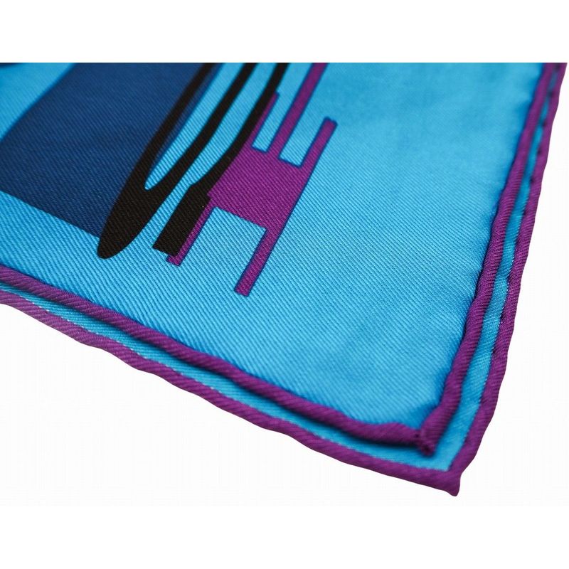 Hermes Carre 70 Caleche Elastique Carre Vintage Silk Blue Canard Rouge Blue