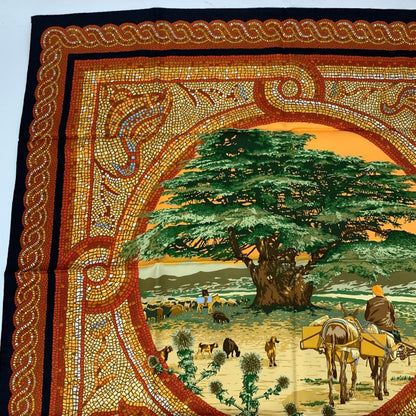 Hermes Carre 90 SOUS LE Cedre Silk Scarf Under Himalayan Cedars Red