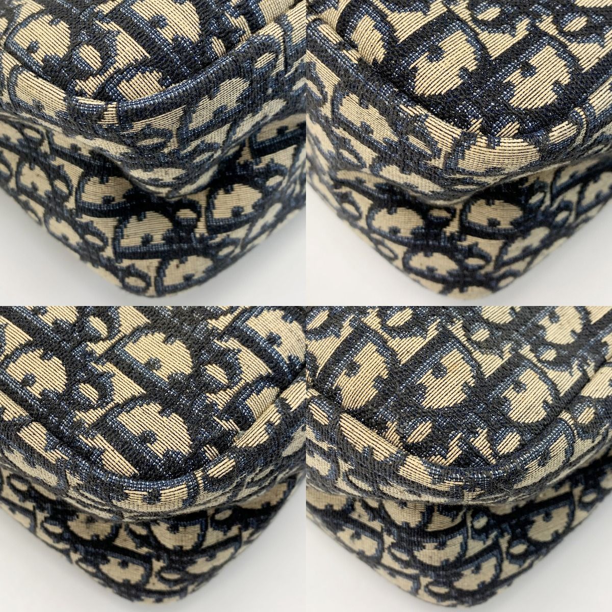 Christian Dior Trotter Logo Canvas Navy Handbag Women's Gold Hardware