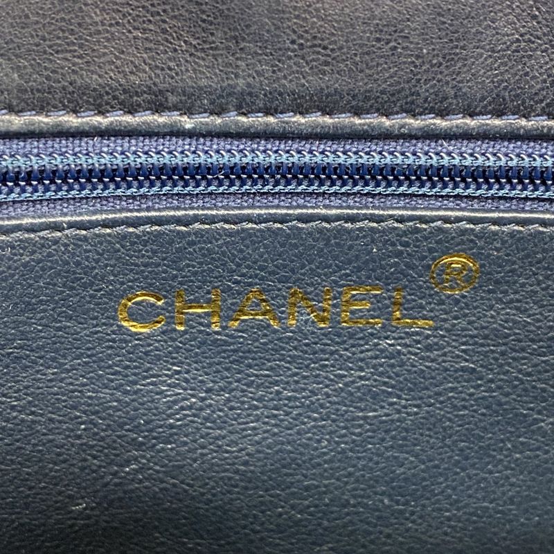 Chanel Shoulder Bag Lambskin Navy Gold Hardware Women