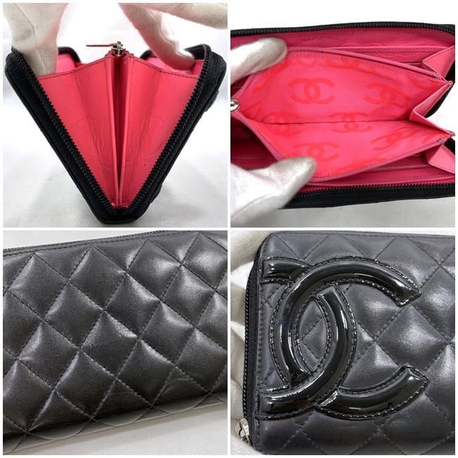 Chanel Round Zipper Long Wallet F21276 Black Cambon