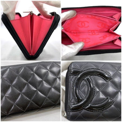 Chanel Round Zipper Long Wallet F21276 Black Cambon
