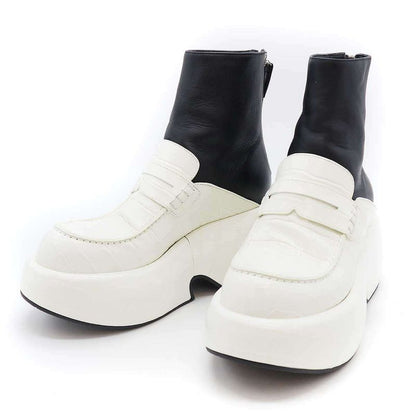 Loewe 21aw Croc-Embossed Wedge Loafer Boots Black White 37