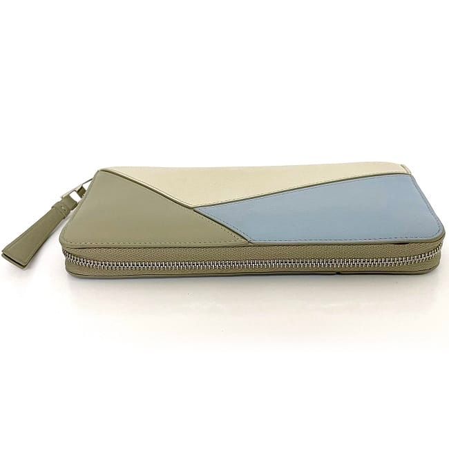 Loewe Round Zipper Long Wallet Beige Light Blue Puzzle