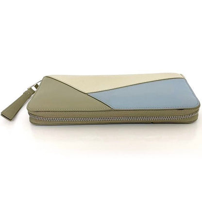Loewe Round Zipper Long Wallet Beige Light Blue Puzzle