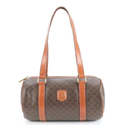 Vintage Celine Macadam Triomphe Leather Handbag Mini Boston Brown Tote Women's