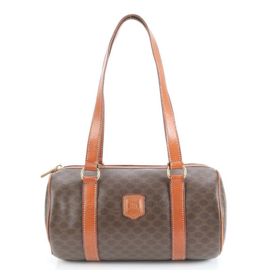 Vintage Celine Macadam Triomphe Leather Handbag Mini Boston Brown Tote Women's