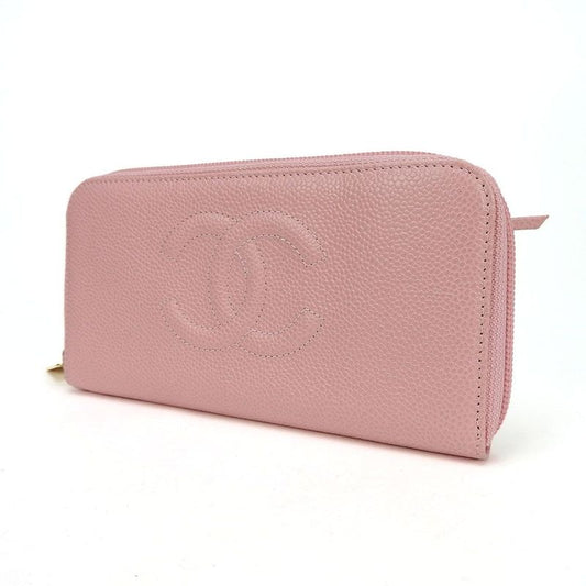 Chanel Round Zipper Long Wallet Caviar Skin 9th Coco Mark Long Wallet Leather