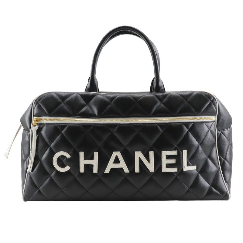 Chanel Matelasse Logo Vintage A05943 Calf Black Ladies Boston Bag