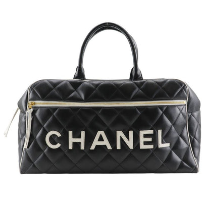 Chanel Matelasse Logo Vintage A05943 Calf Black Ladies Boston Bag