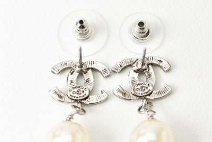 Chanel Earrings Chanel Pearl Motif Coco Mark Silver
