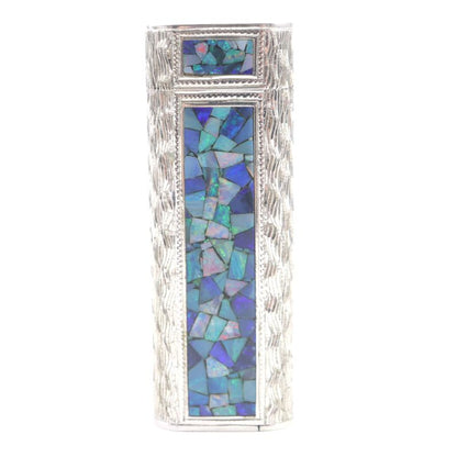 Cartier Oval Opal Mosaic Outer Jacket Roller Gas Lighter Silver Blue Men's