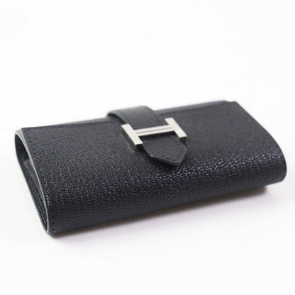 Hermes Bearn Silver Hardware Chèvre Key Case Black With W Engraved Box Made In