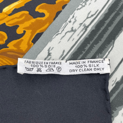 Hermes Scarf Silk Carre 90 Bartholdi Fountain Black And Gold