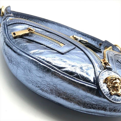 Versace Medusa Metallic Leather Repeat Hobo 2-Way Hand Shoulder Bag Blue