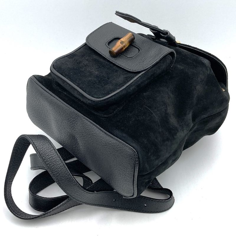 Gucci 00319560030 Backpack Daypack Black Suede/leather Bamboo Women's
