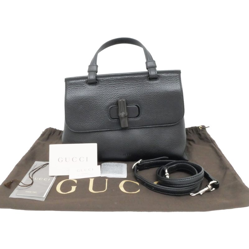 Gucci Daily - Bamboo - 2WAY Handbag Black Shoulder - Leather 370831