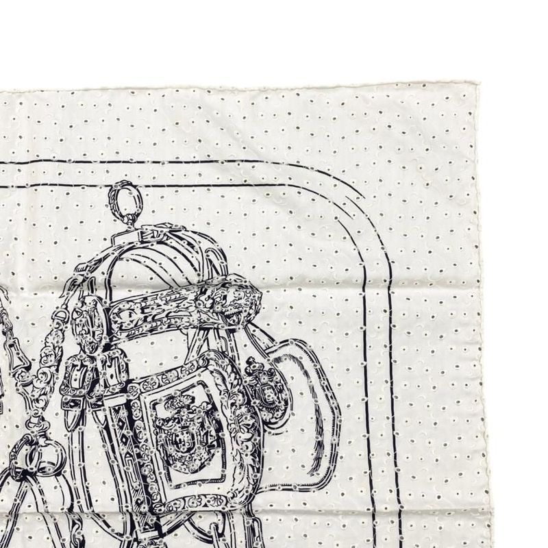 Hermes Silk Scarf Carré 70 Brides de Gala H983529s 25 Blanc Noir Black White