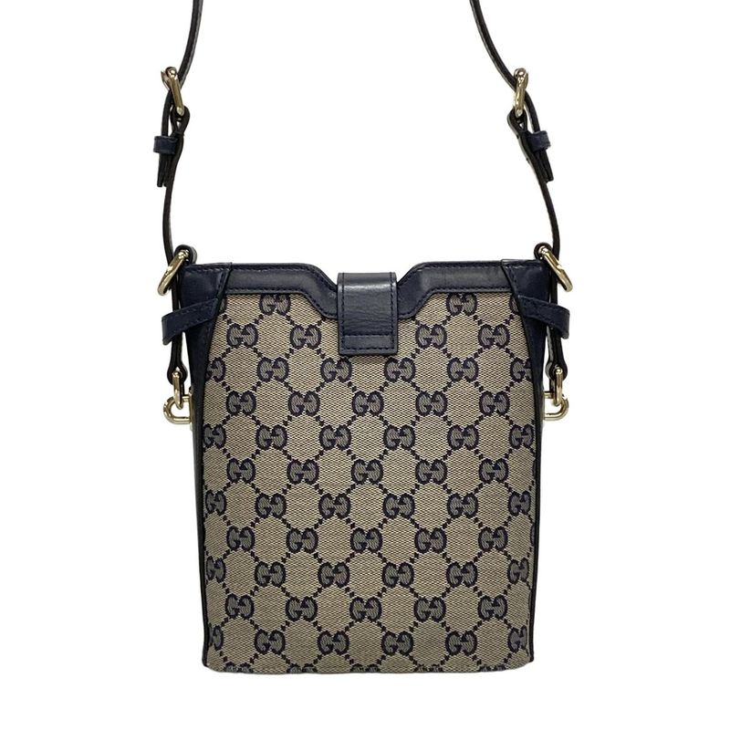 Gucci Shoulder Bag GG Pattern 782919 Gray×navy×red Leather