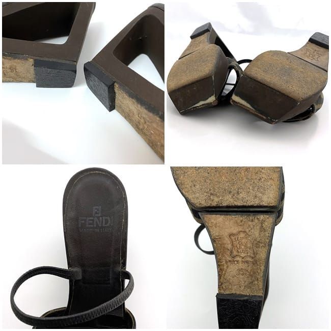 Fendi Sandals Khaki Brown Zucca Heels 22.5cm (8.86in)