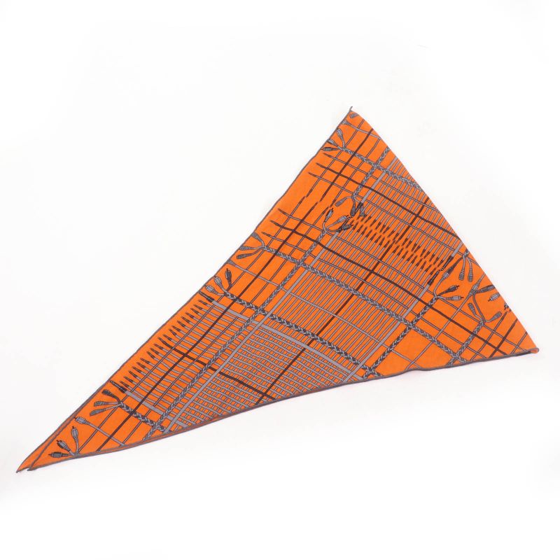 Hermes Rosange Shawl Cashmere Silk Orange/gri-cles Cles Scarf With Box Made In