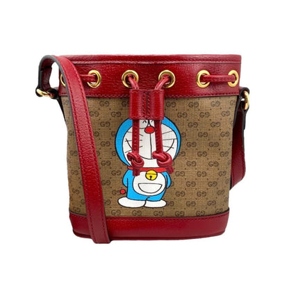 Gucci X Doraemon Shoulder Bag Mini Bucket 647801 GG Supreme Brown Red Gucci