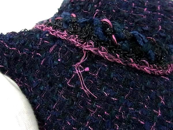 Chanel Coco Mark Cotton And Nylon Tweed Hat Hat Size 57 Women's Navy Fg1566