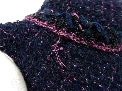 Chanel Coco Mark Cotton And Nylon Tweed Hat Hat Size 57 Women's Navy Fg1566