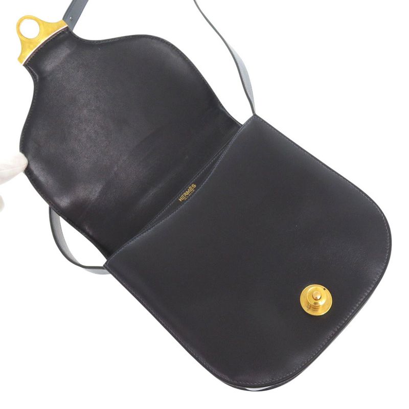 Hermes Vintage Box Calf Black Shoulder Bag Black 0816hermes