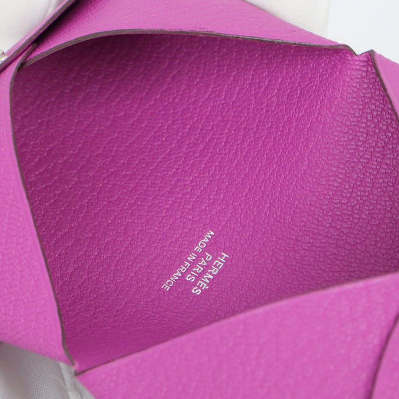 Hermes Calvi Cade Case Rose Purple Chevre W Engraved Leather Accessory