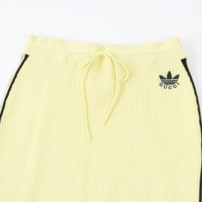 Gucci Adidas 697710 Lined Knitted Long Skirt Yellow Black With Garment Made In