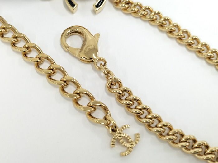 Chanel Necklace Basketball Motif Coco Mark Plated Gold White B24C