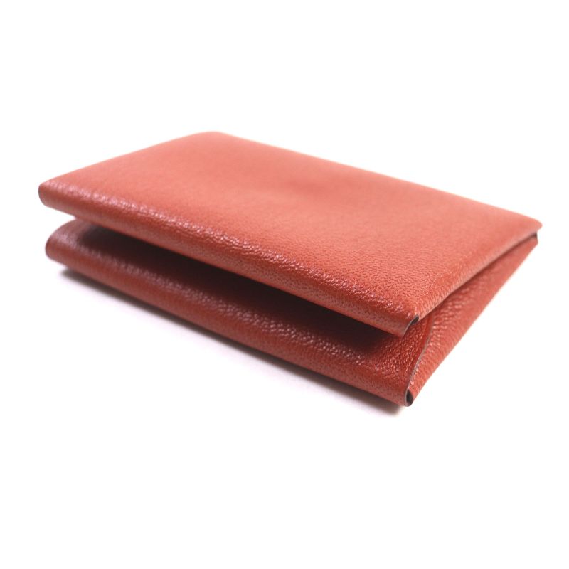  Hermes Calvi Duo Brick Silver Hardware Chevre Mizor Leather Coin Case W